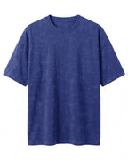 Navy Blue oversized plain half sleeve round neck t-shirt made from premium cotton 220 GSM red label yarn, acid washed for a rugged finish.