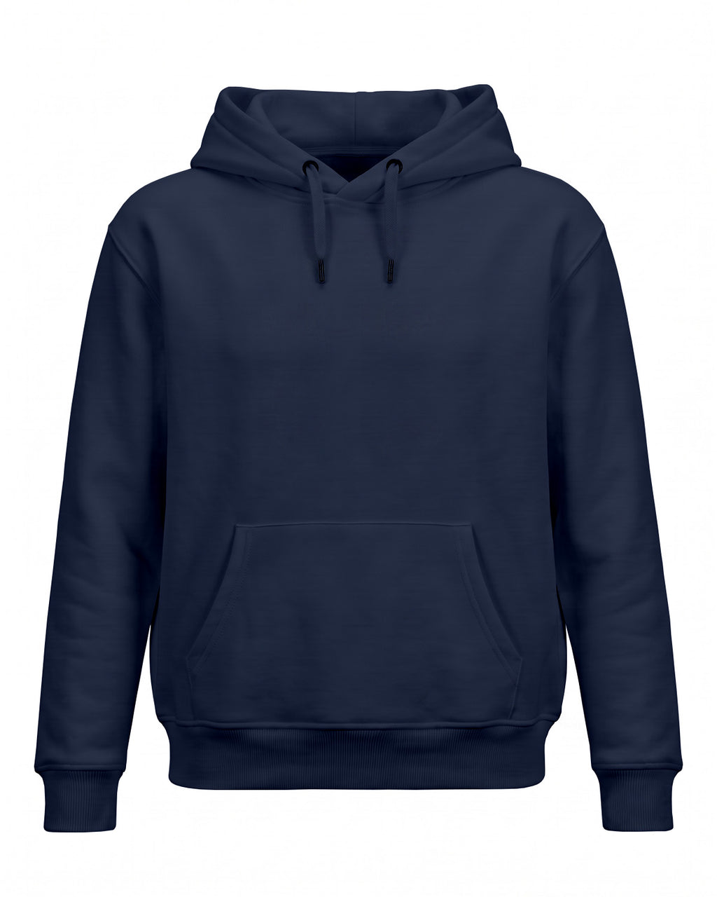 Navy Blue plain solid regular hoodie made from premium cotton fleece, 320 GSM, bio-washed and pre-shrunk for warmth and durability.