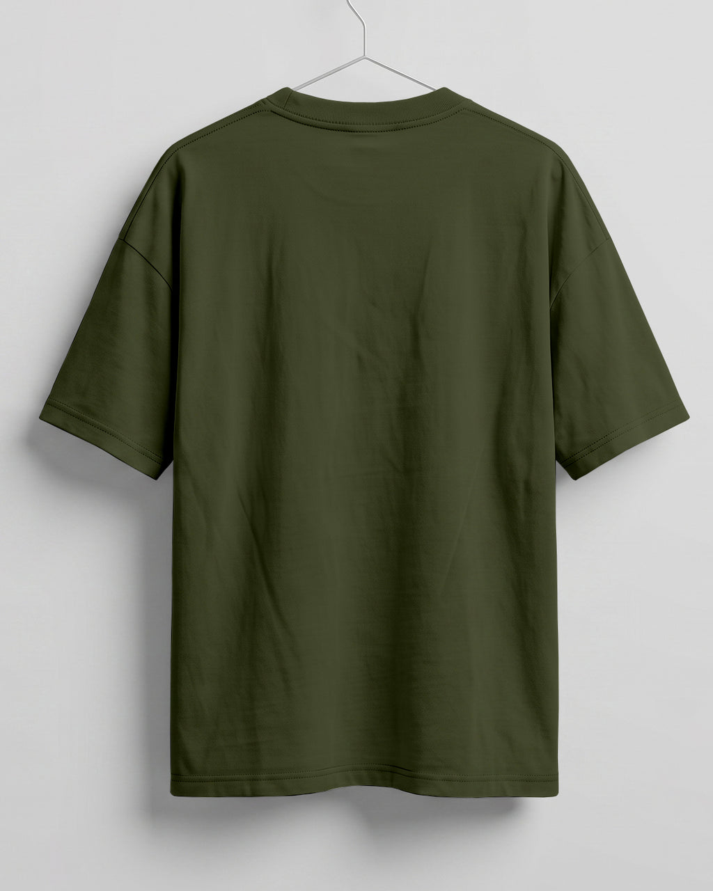 Olive Green oversized plain half sleeve round neck t-shirt made from premium cotton 180 GSM red label yarn, biowashed for softness.