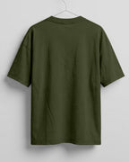 Olive Green oversized plain half sleeve round neck t-shirt made from premium cotton 180 GSM red label yarn, biowashed for softness.
