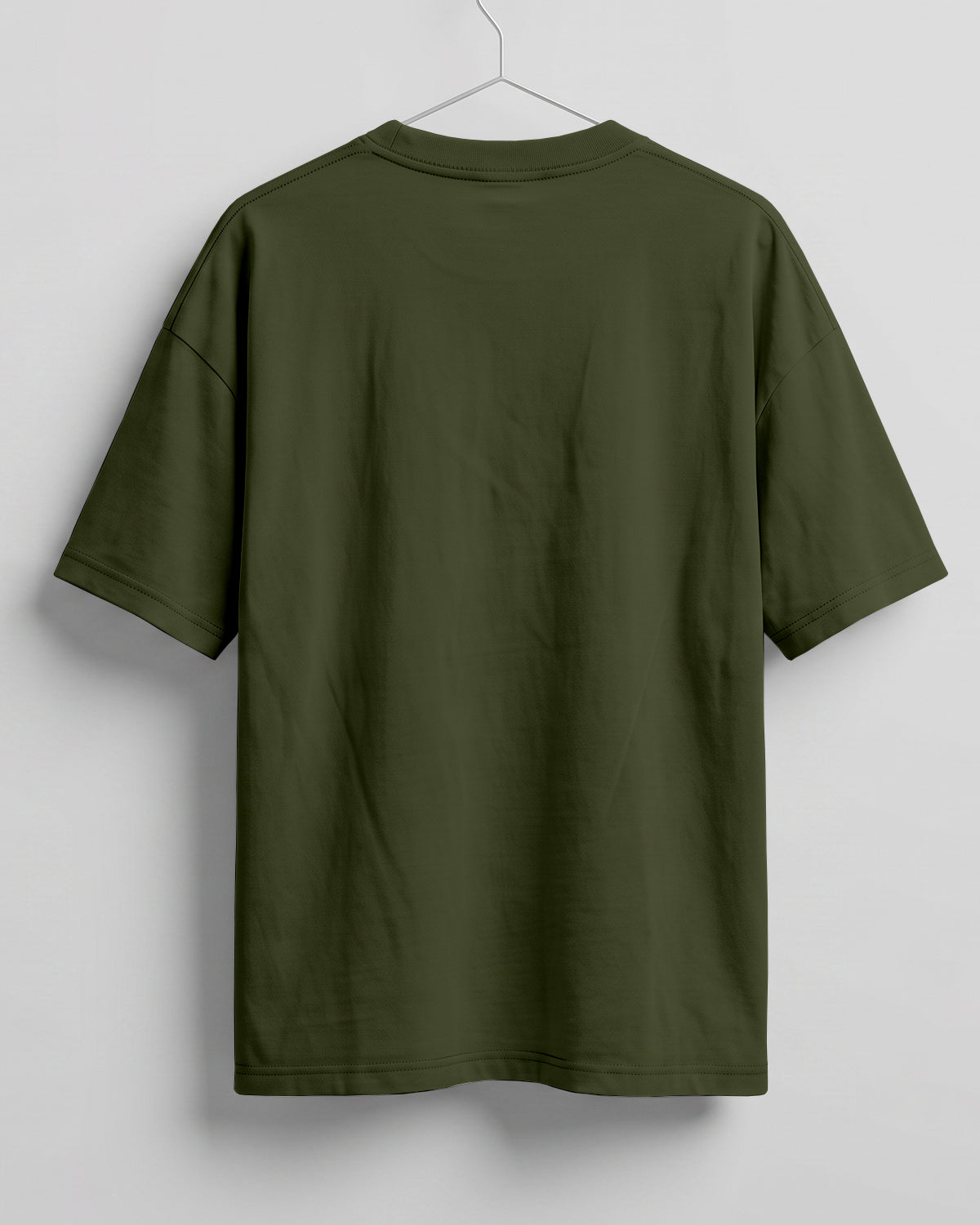 Olive Green oversized plain half sleeve round neck t-shirt made from premium cotton 180 GSM red label yarn, biowashed for softness.