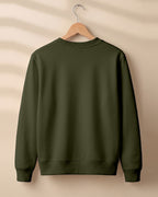 Olive green plain solid sweatshirt regular fit made from 320 GSM cotton fleece, bio‑washed & pre‑shrunk, with derby ribbed hem & cuffs.