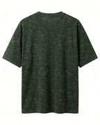 Olive Green oversized acid washed plain half sleeve round neck t-shirt made from premium cotton 220 GSM red label yarn, biowashed for softness.