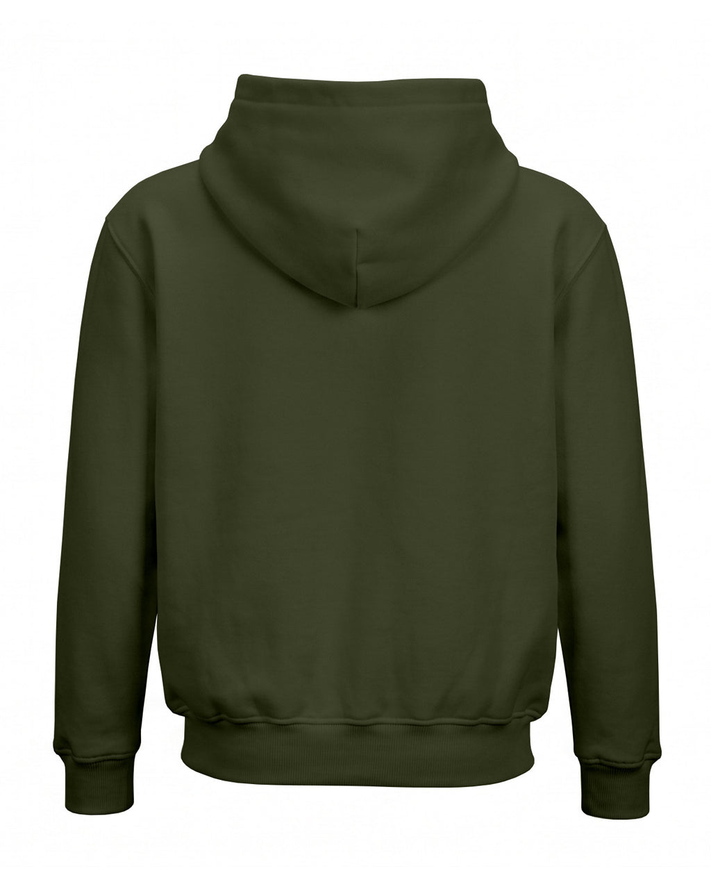 Olive Green plain solid regular hoodie made from premium cotton, 320 GSM cotton fleece fabric, bio-washed and pre-shrunk for softness.