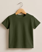 Olive Green Plain Cotton Kids Half Sleeve T-Shirt