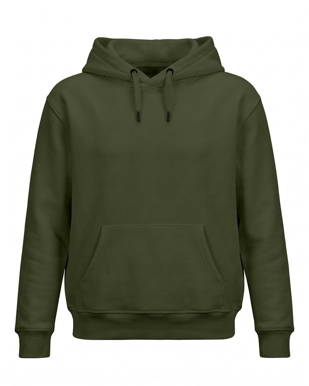 Olive Green plain solid regular hoodie made from premium cotton, 320 GSM cotton fleece fabric, bio-washed and pre-shrunk for softness.