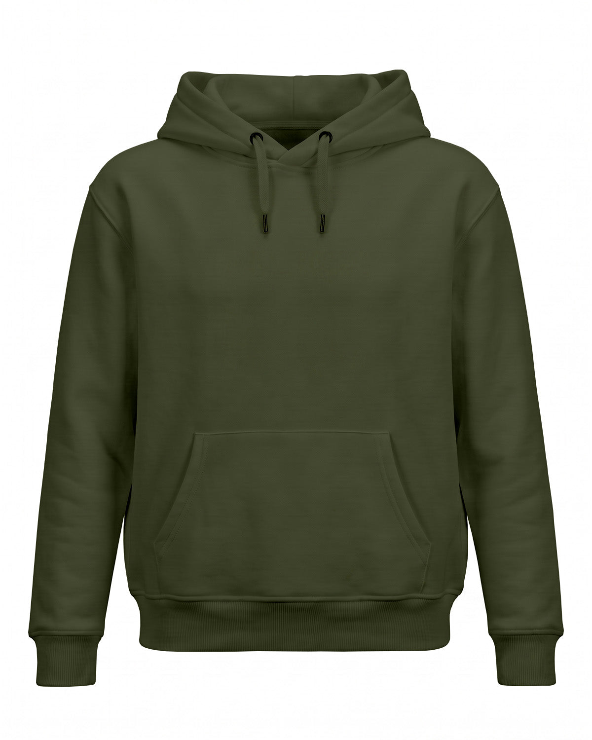 Olive Green plain solid regular hoodie made from premium cotton, 320 GSM cotton fleece fabric, bio-washed and pre-shrunk for softness.