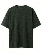 Olive Green oversized acid washed plain half sleeve round neck t-shirt made from premium cotton 220 GSM red label yarn, biowashed for softness.