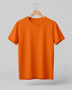 Orange plain half sleeve round neck t-shirt made from premium cotton, 180 GSM red label yarn, biowashed for softness and durability.