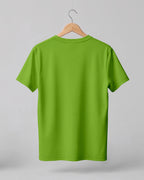 Parrot green plain half sleeve round neck t-shirt made from premium cotton, 180 GSM red label yarn, biowashed for softness and durability.