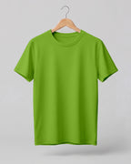 Parrot green plain half sleeve round neck t-shirt made from premium cotton, 180 GSM red label yarn, biowashed for softness and durability.