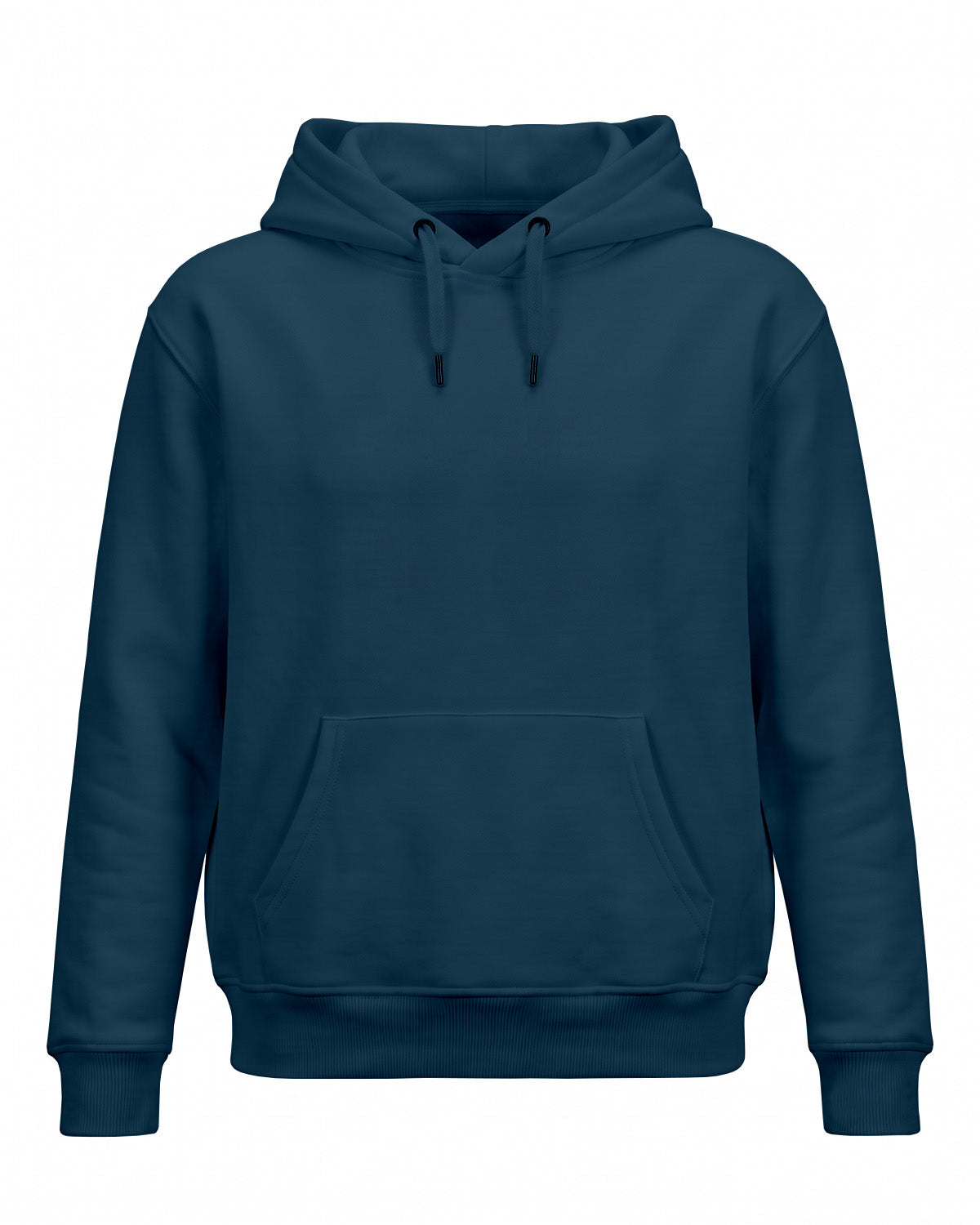 Petrol Blue plain solid regular hoodie made from premium cotton fleece fabric, 320 GSM, bio-washed and pre-shrunk for softness and durability.