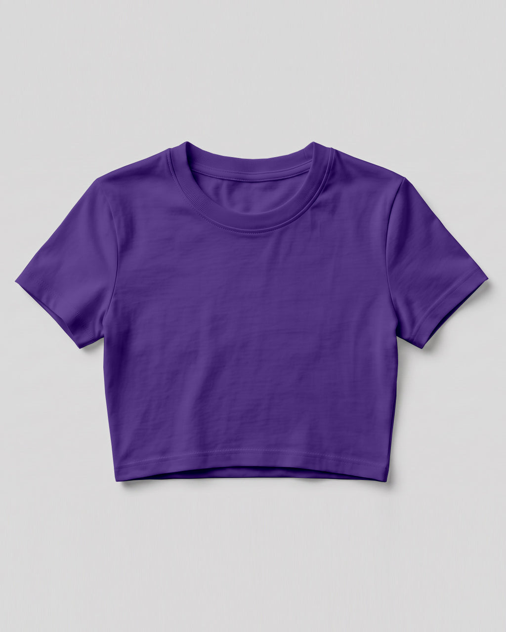 Purple plain crop top made from premium cotton, 180 GSM yarn, biowashed for softness and durability.
