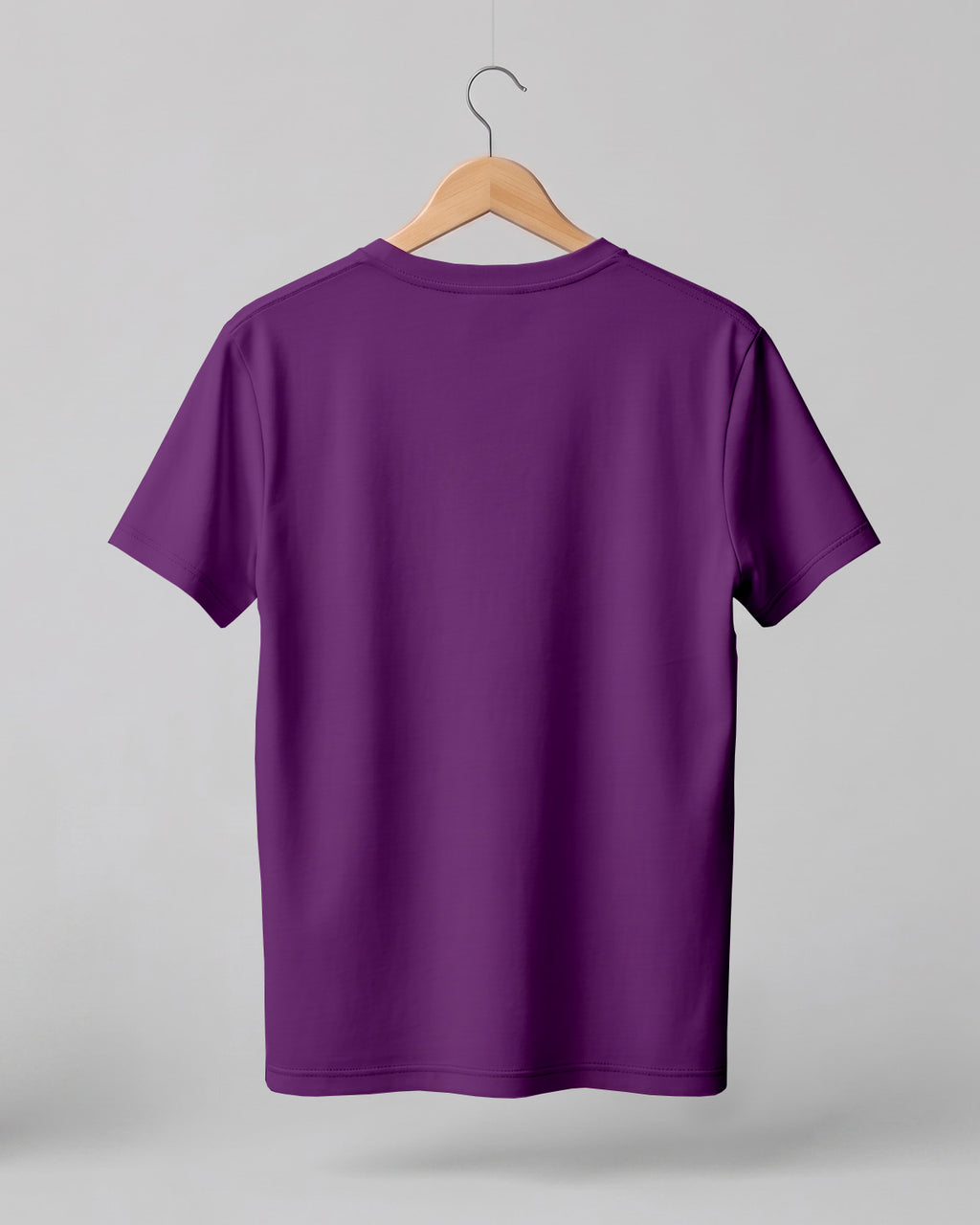 Purple plain half sleeve round neck t-shirt made from premium cotton, 180 GSM red label yarn, biowashed for softness and durability.