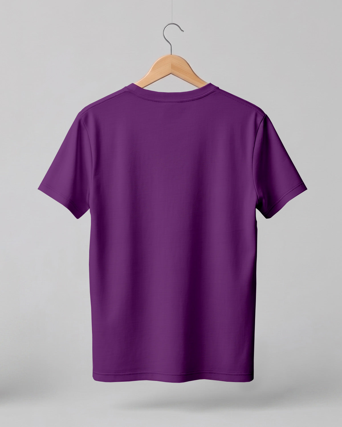 Purple plain half sleeve round neck t-shirt made from premium cotton, 180 GSM red label yarn, biowashed for softness and durability.