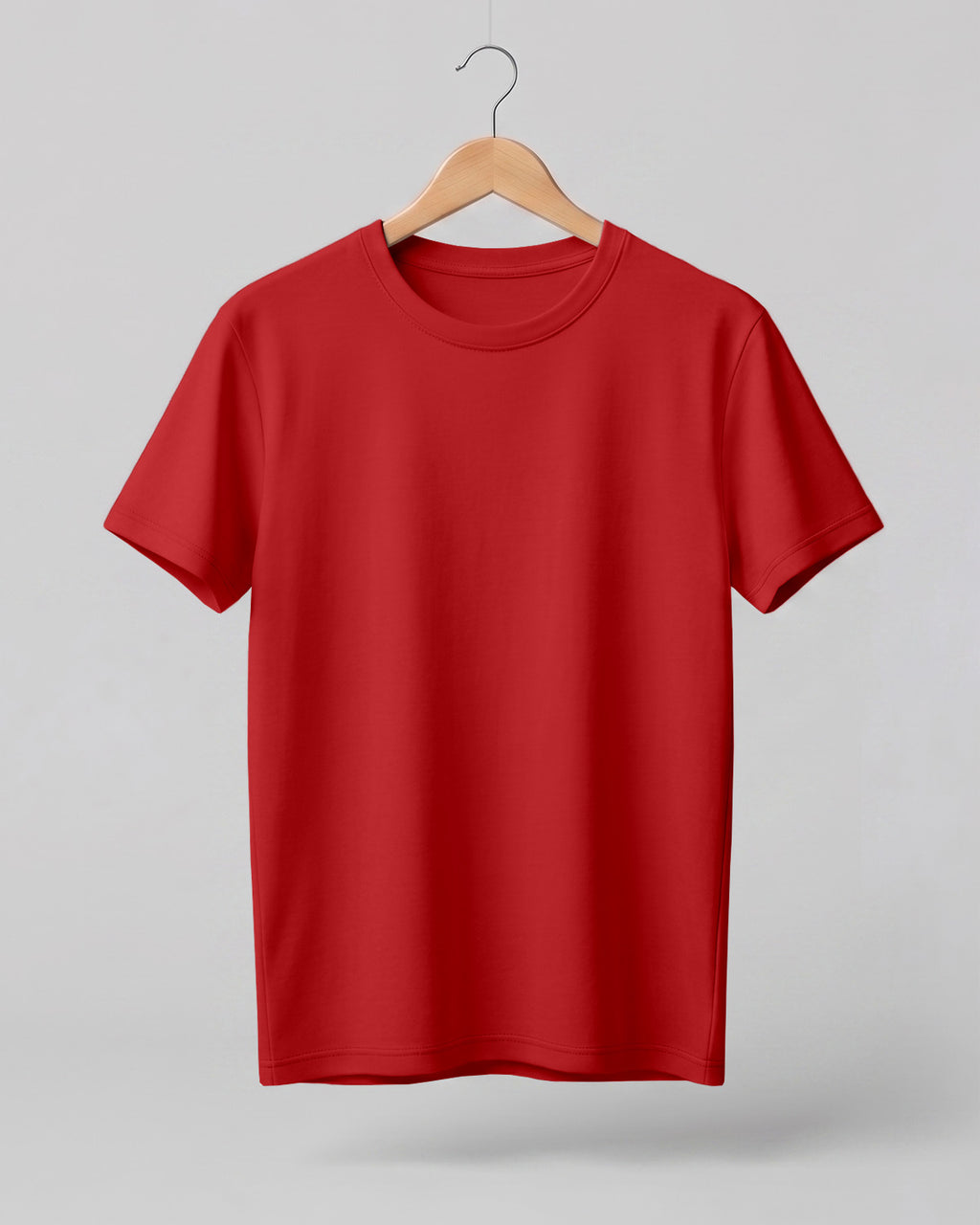 Red plain half sleeve round neck t-shirt made from premium cotton, 180 GSM red label yarn, biowashed for softness and durability.