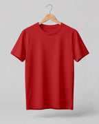Red plain half sleeve round neck t-shirt made from premium cotton, 180 GSM red label yarn, biowashed for softness and durability.