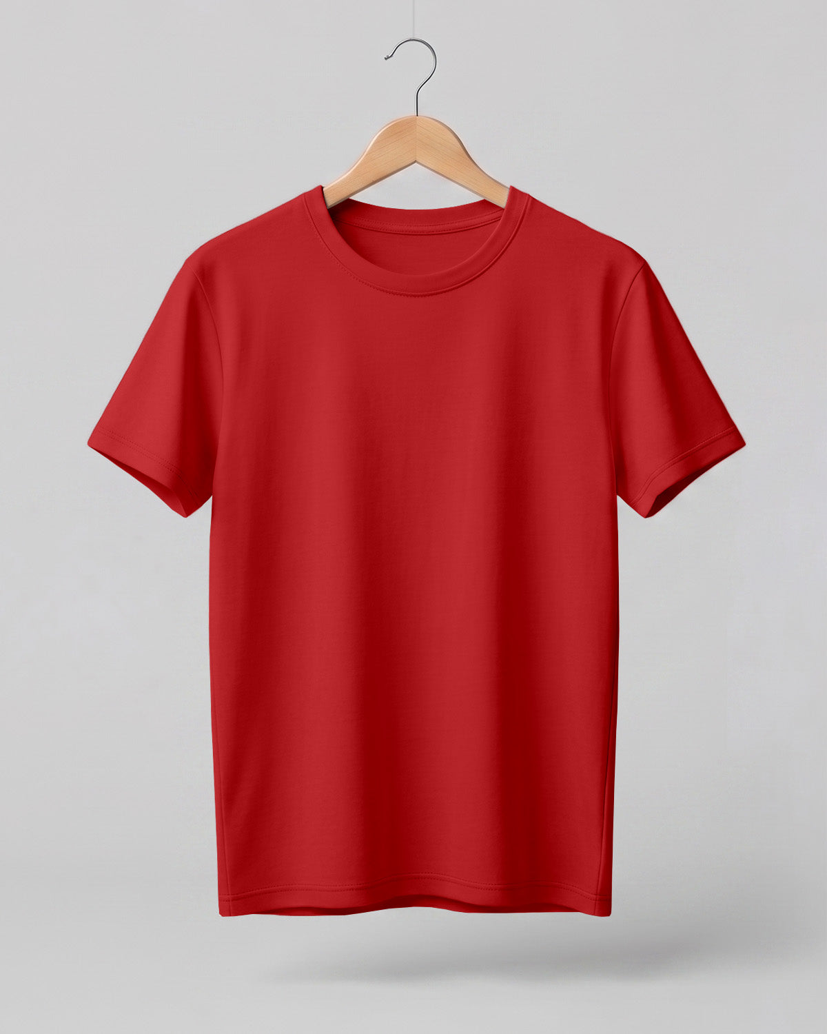 Red plain half sleeve round neck t-shirt made from premium cotton, 180 GSM red label yarn, biowashed for softness and durability.