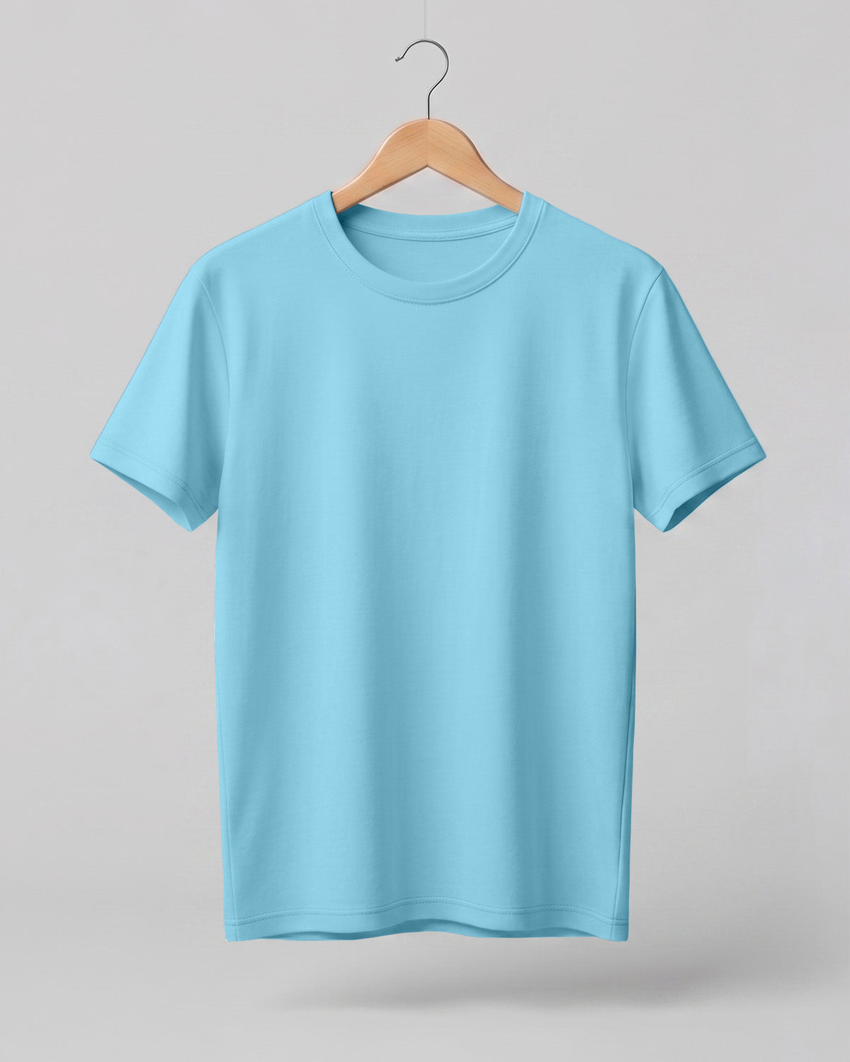 Mint (Sky Blue) plain half sleeve round neck t-shirt made from premium cotton, 180 GSM red label yarn, biowashed for softness and durability.
