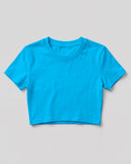 Sky Blue plain crop top made from premium cotton, 180 GSM red label yarn, biowashed for softness and durability.
