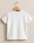 White plain cotton kids half sleeve round neck t-shirt made from premium cotton, 180 GSM, biowashed for softness and durability.